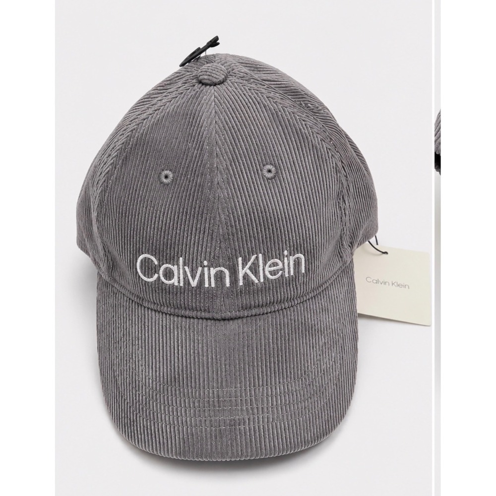 NEW Calvin Klein Grey Corduroy Baseball Cap Embroidered Logo Adjustable‎ Hat